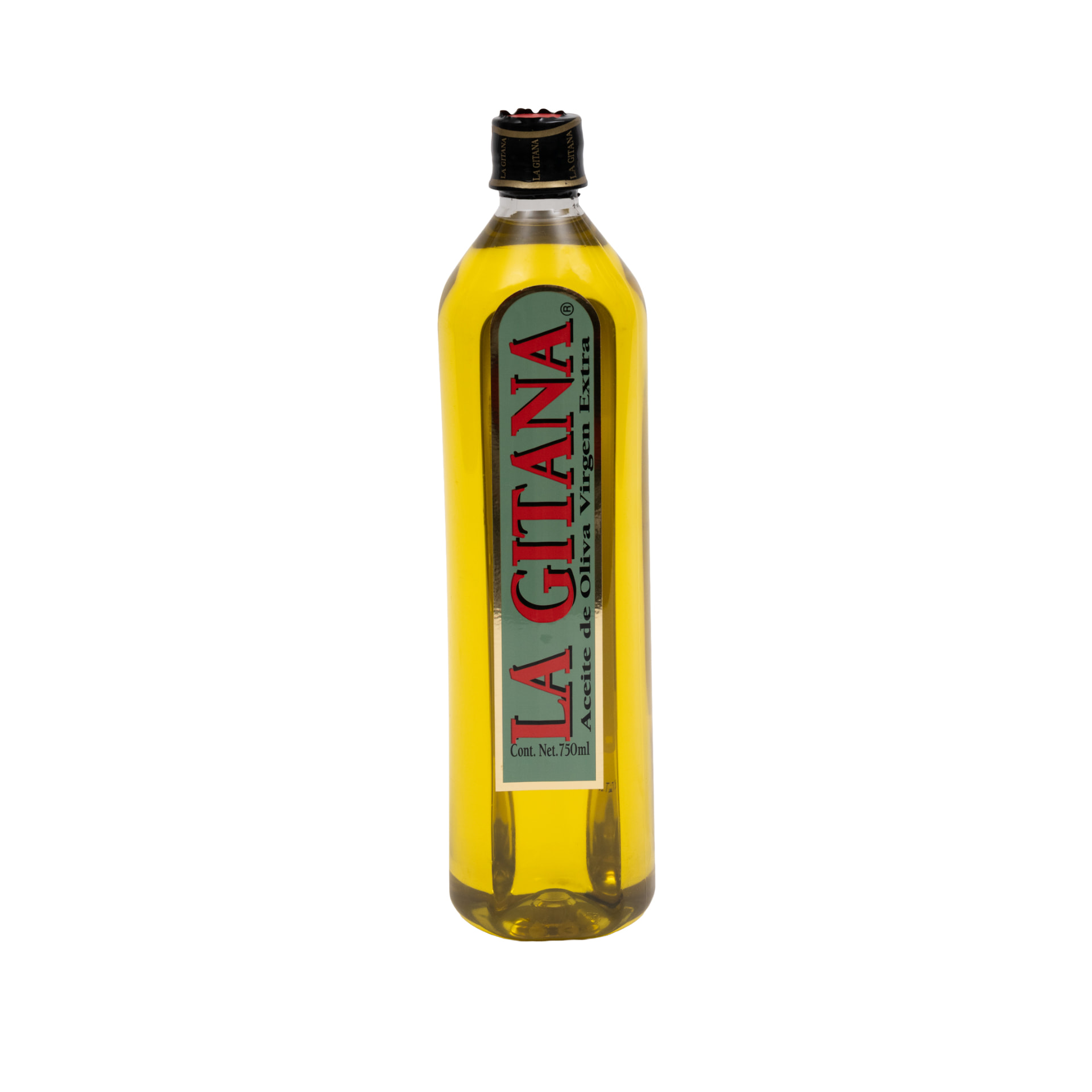 Botella de aceite de oliva La Gitana de 750 ml sobre fondo blanco