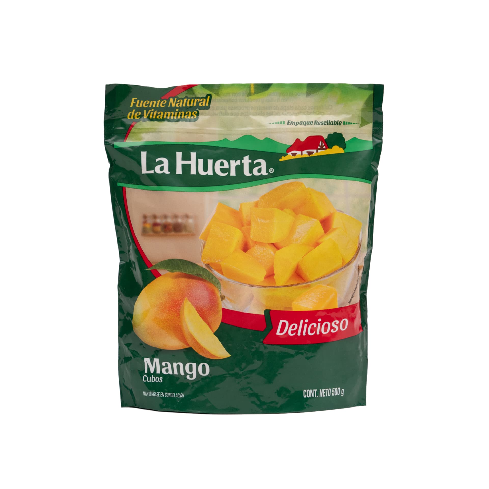 Empaque de mango en cubos La Huerta sobre fondo blanco